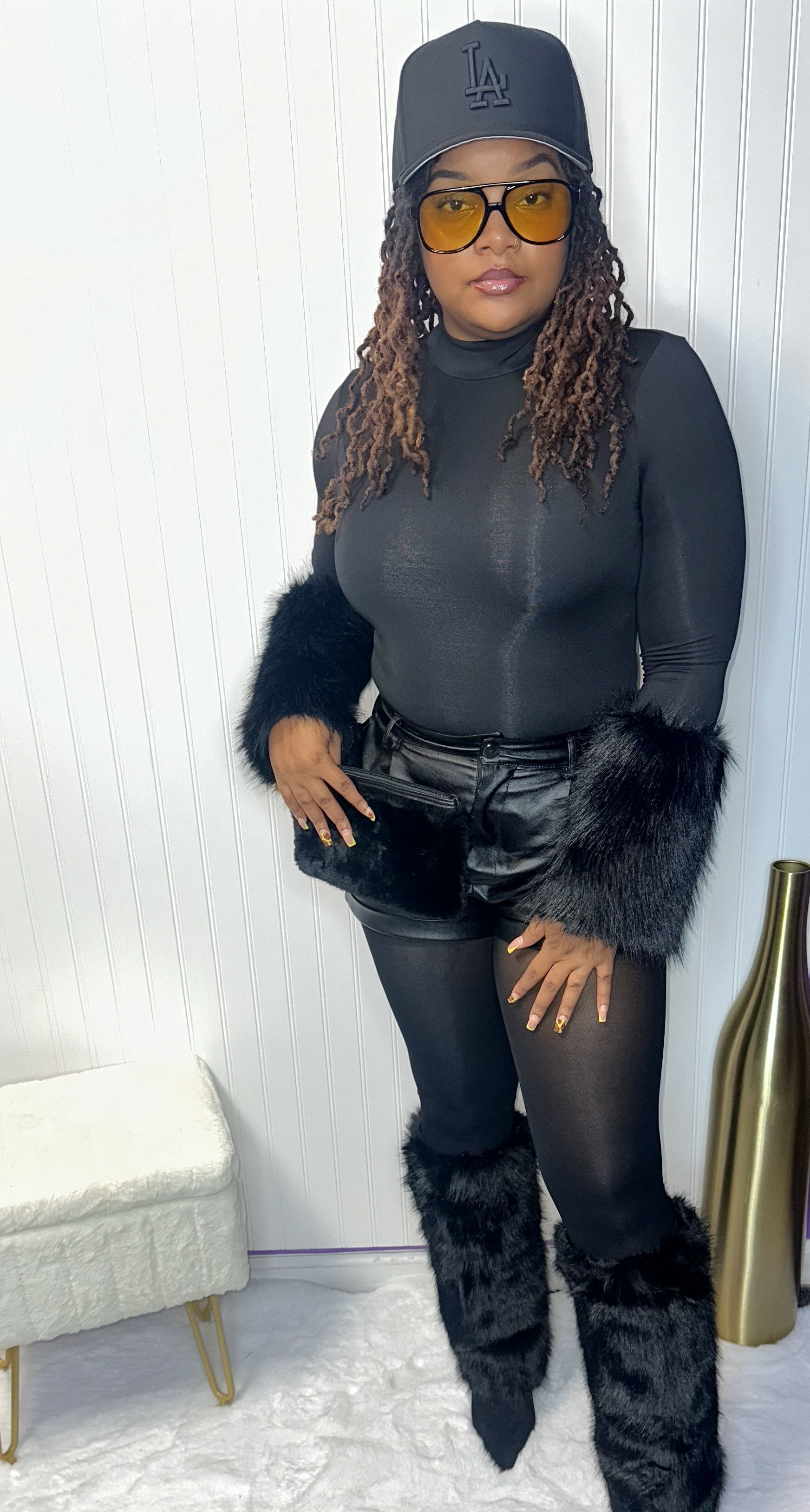 Tasha Fur Bodysuit Top