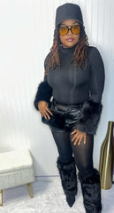 Tasha Fur Bodysuit Top