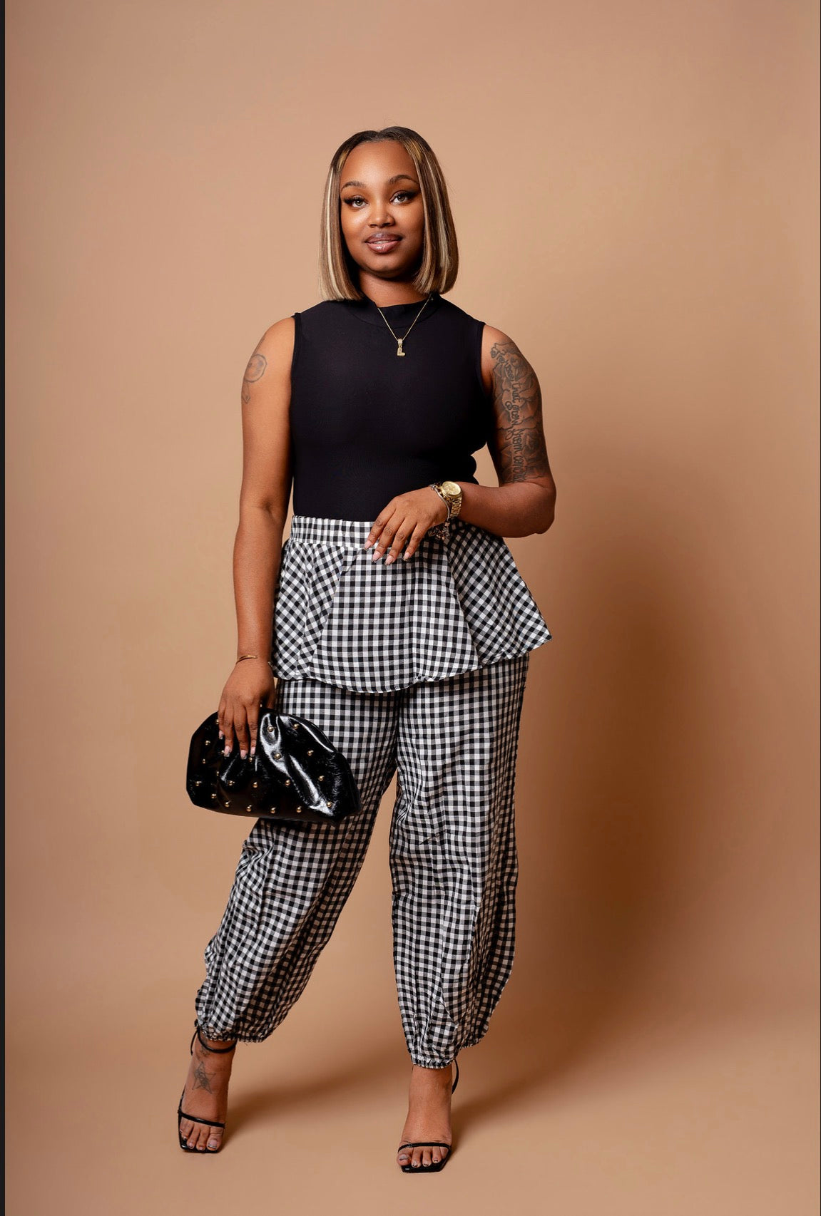 Check Me Out Gingham Peplum Jogger Pants