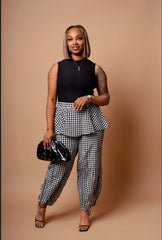 Check Me Out Gingham Peplum Jogger Pants