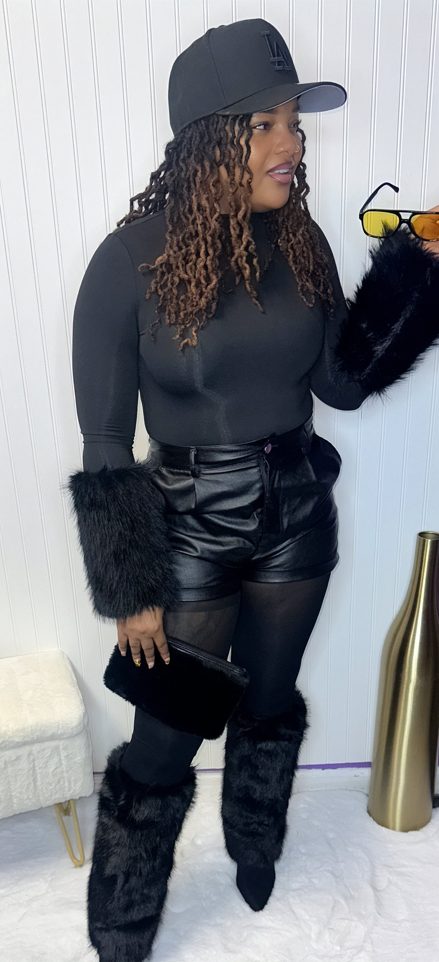 Tasha Fur Bodysuit Top