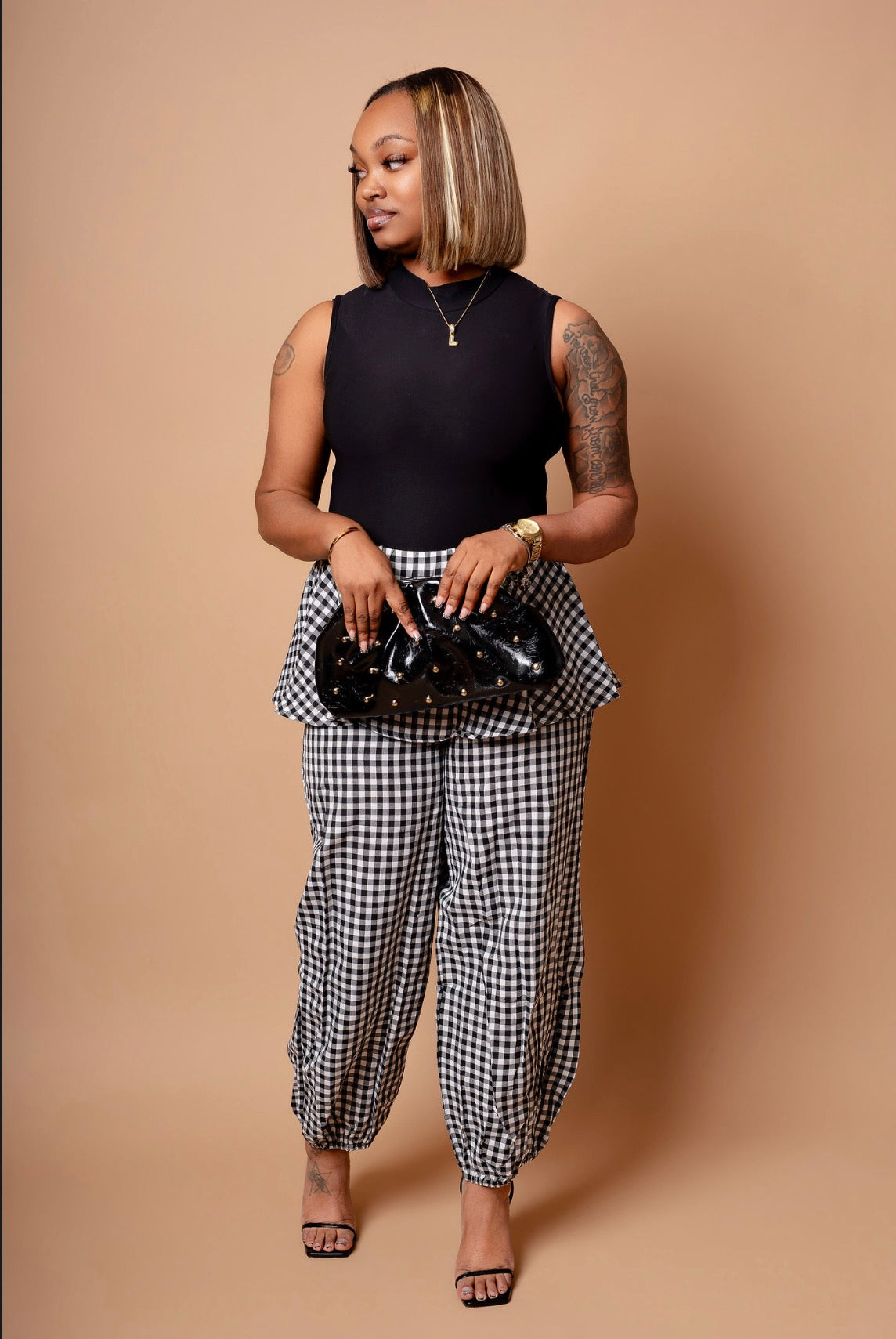 Check Me Out Gingham Peplum Jogger Pants