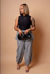 Check Me Out Gingham Peplum Jogger Pants