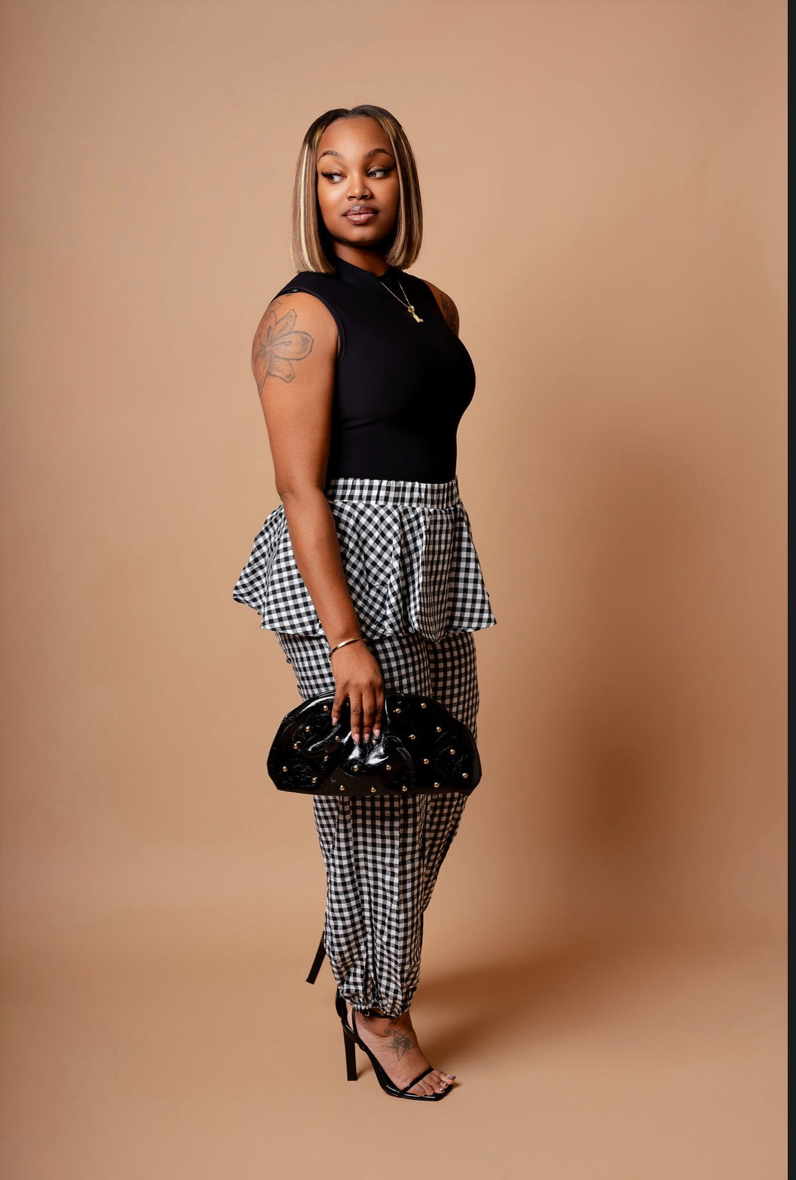 Check Me Out Gingham Peplum Jogger Pants